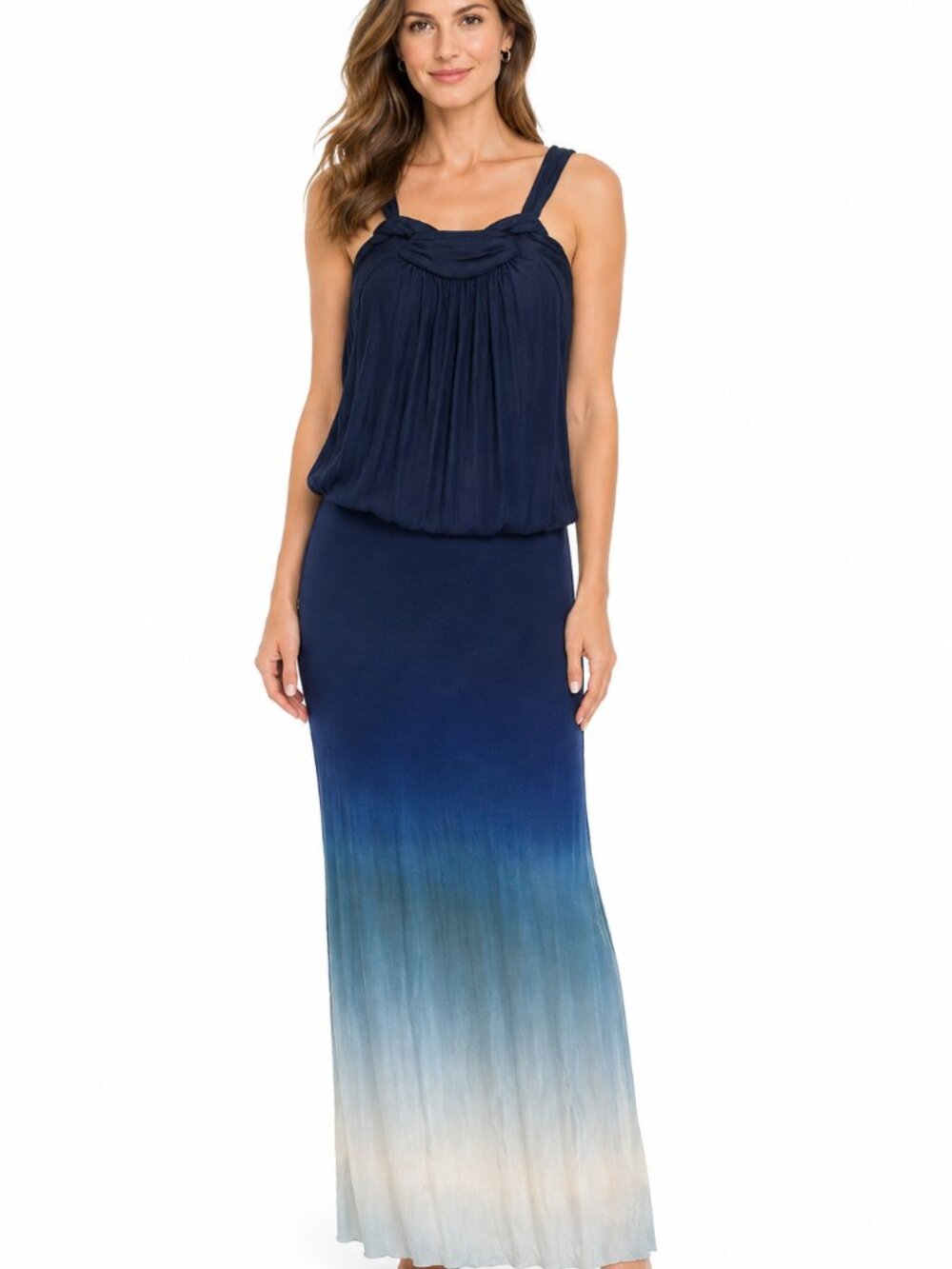 YFB Young Fabulous Broke Dress Ombre Blue Navy Sleeveless Maxi Blouson S